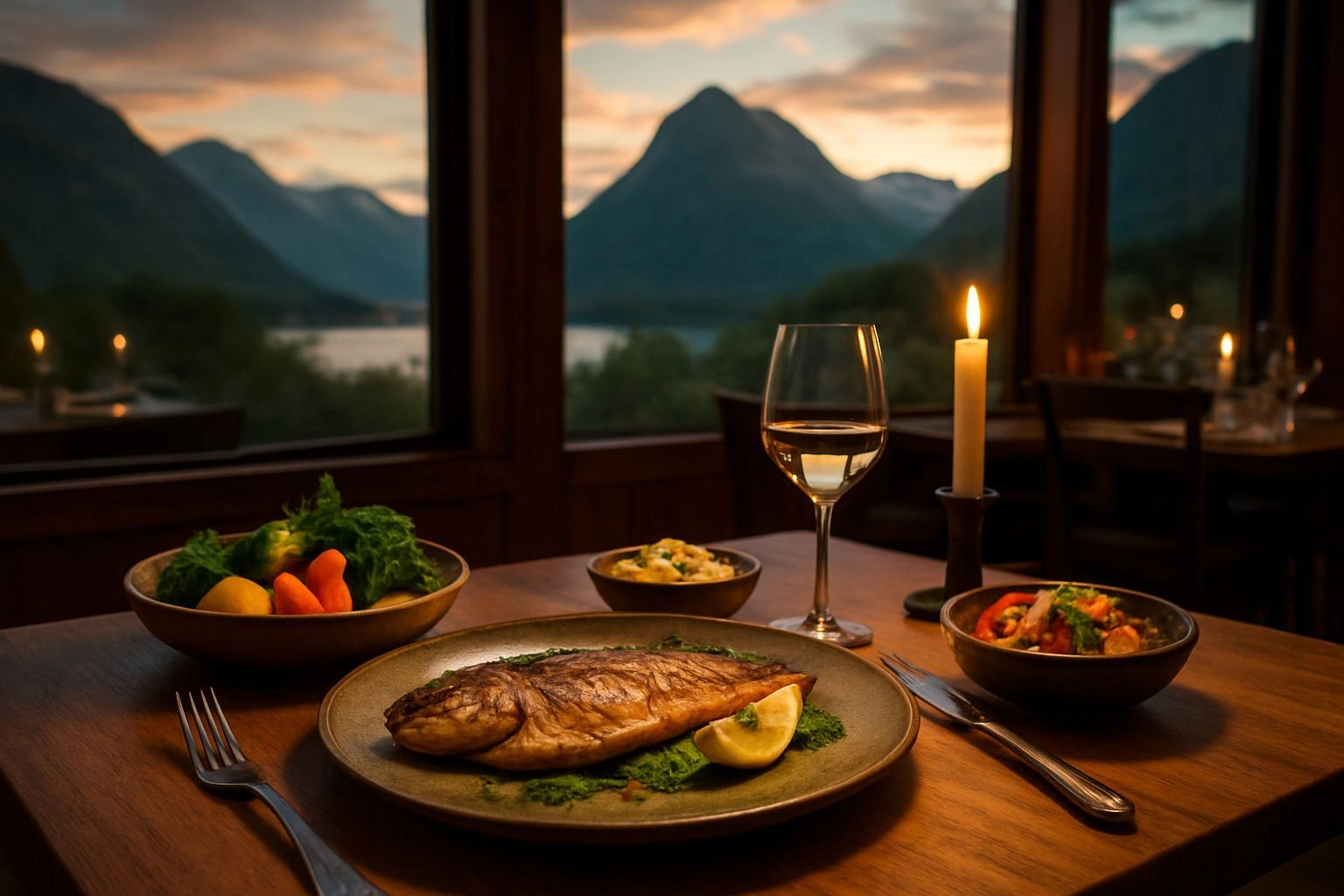 Lokal mat servert i restauranten