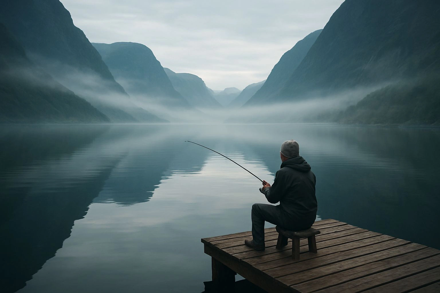 Fiske fra brygga ved hotellet