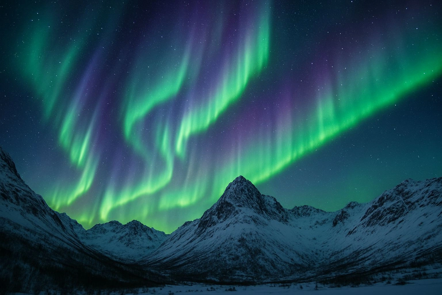 Nordlyset over fjell